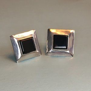 P. Attakai Navajo Silver Onyx Earrings 1980